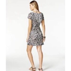 Dotti Swim Suit Hooded Coverup Dress Drawstring Waist Size-M Black White Paisley